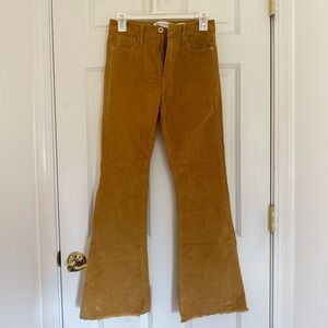 Long flare yellow ribbed pants